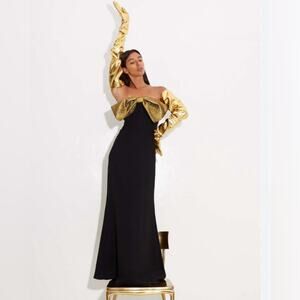 Simon Miller Dali Strapless Crepe Maxi Dress – Black & Gold (Size 4, NWT)